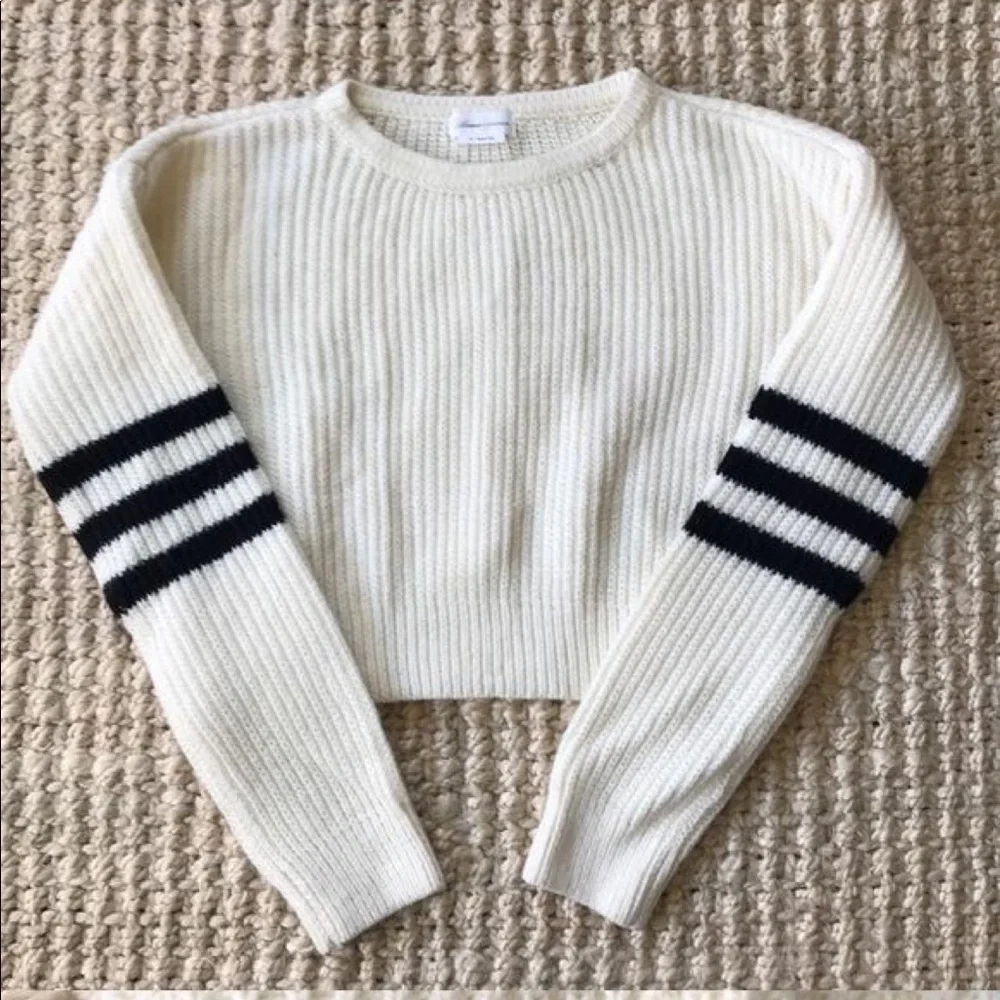 LOVERS + FRIENDS White Varsity Crop Sweater S - Picture 2 of 2